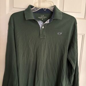 Vineyard Vines Dark Green Collared Men's Long Sleeves Polo Size M